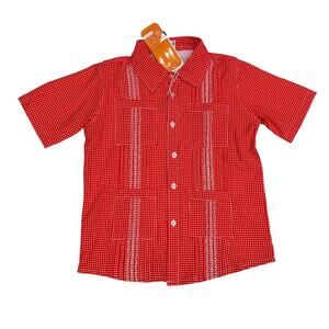 NWT Blue Quail Size 8 Red Check Guayabera